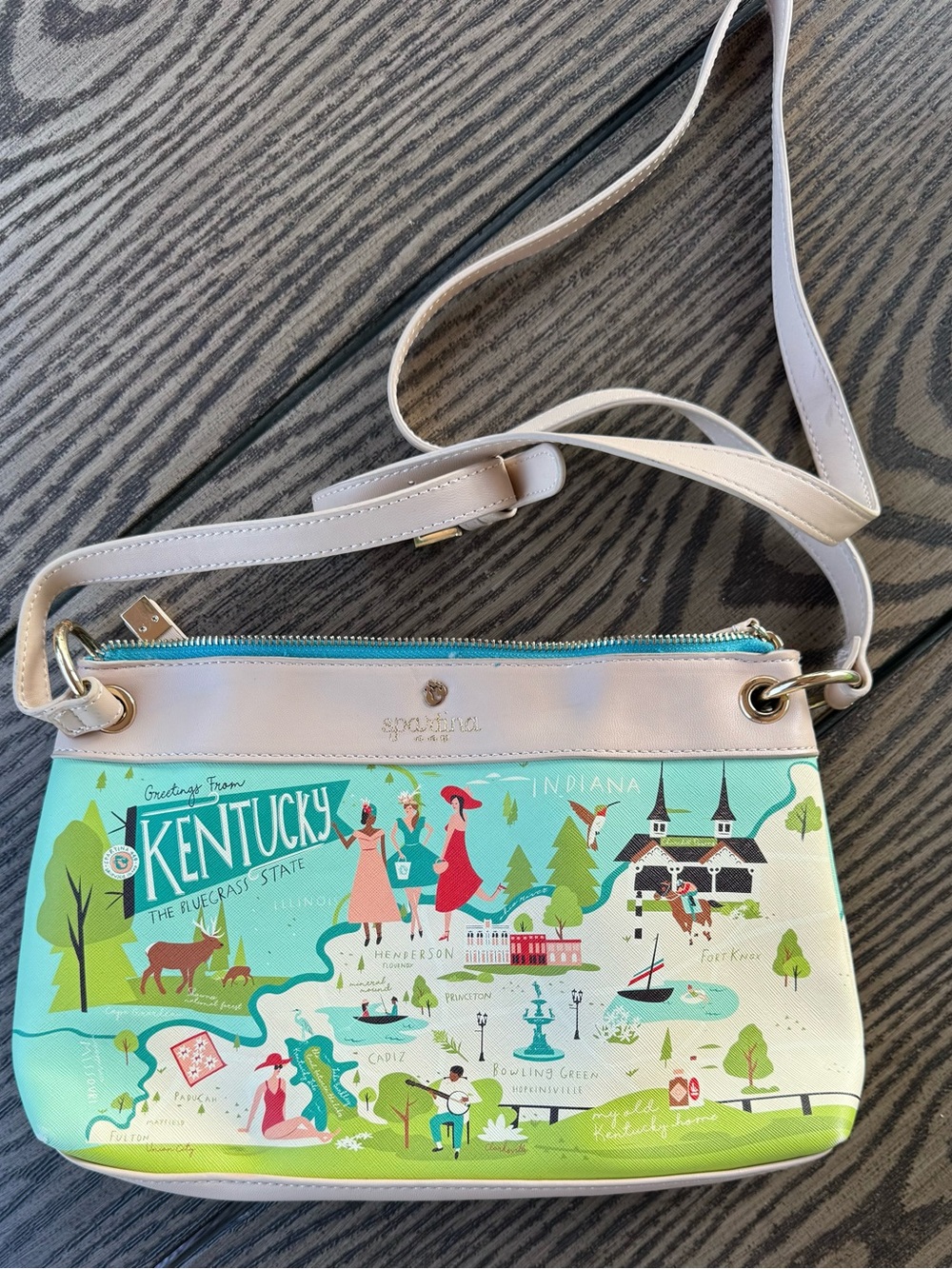 Spartina 449 Greetings From Kentucky Map Crossbody Bag Purse Bluegrass State